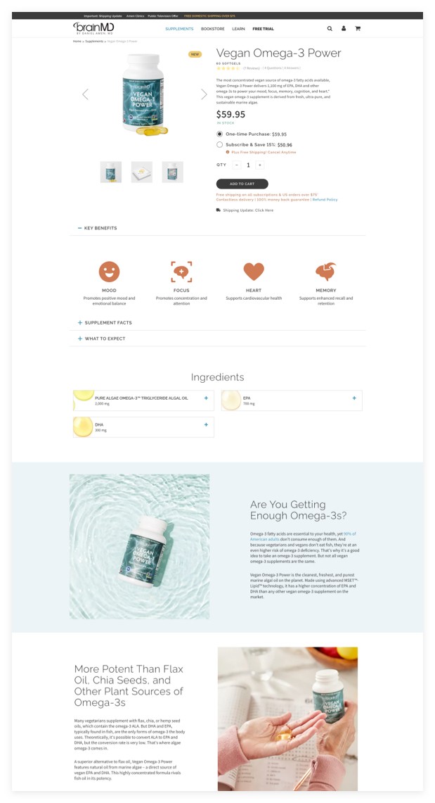 BrainMD.com Product Detail Page / Adobe Commerce Development